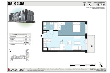 Rzut - Mieszkanie na sprzedaż 2 pokoje o powierzchni 46,77 m² - numer 05.K2.05 w Langiewicza 37