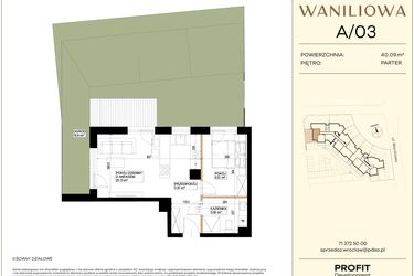 Rzut - Mieszkanie na sprzedaż 2 pokoje o powierzchni 40,09 m² - numer WA2/A/03 w Waniliowa