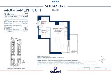 Rzut - Mieszkanie na sprzedaż 1 pokój o powierzchni 26,42 m² - numer C8.11 w Sol Marina etap III