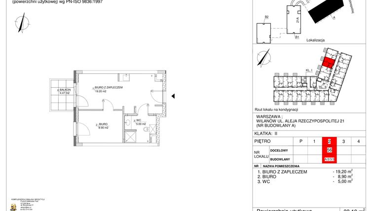 Rzut - Lokal użytkowy na sprzedaż 2 pokoje o powierzchni 33,1 m² - numer 56 w RZ21