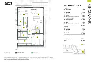 Rzut - Mieszkanie na sprzedaż 4 pokoje o powierzchni 146 m² - numer 1BL/1 w Skowronia