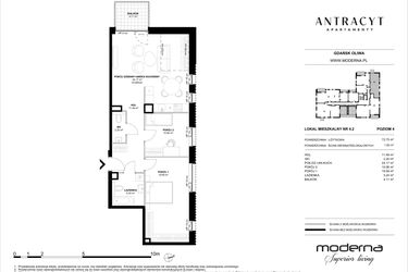 Rzut - Mieszkanie na sprzedaż 3 pokoje o powierzchni 72,62 m² - numer 41 w Antracyt