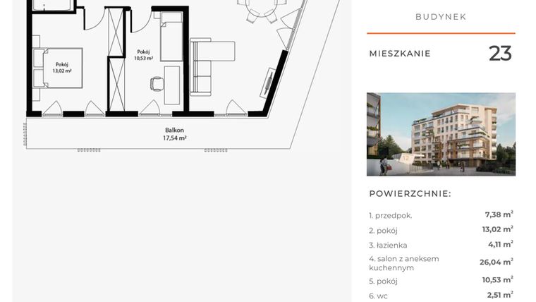 Rzut - Mieszkanie na sprzedaż 3 pokoje o powierzchni 63,59 m² - numer 23 w Bytkowska 4.0