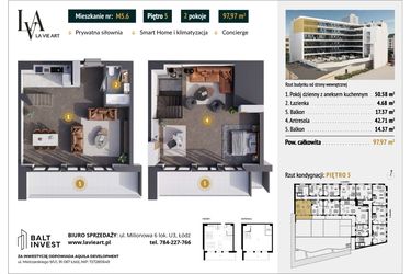 Rzut - Mieszkanie na sprzedaż 2 pokoje o powierzchni 97,97 m² - numer M5.6 w La Vie Art