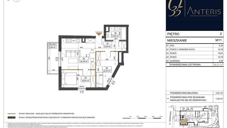 Rzut - Mieszkanie na sprzedaż 3 pokoje o powierzchni 48,21 m² - numer M.11 w Ożarowska 35