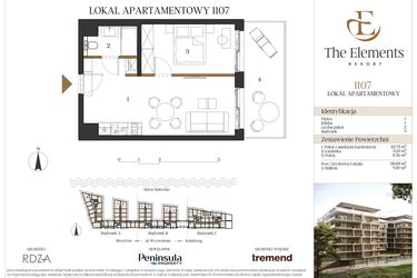 Rzut - Mieszkanie na sprzedaż 2 pokoje o powierzchni 37,59 m² - numer A1107 w The Elements Resort