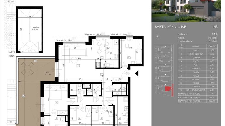 Rzut - Mieszkanie na sprzedaż 4 pokoje o powierzchni 115,88 m² - numer B35.M3 w Leśna Polana