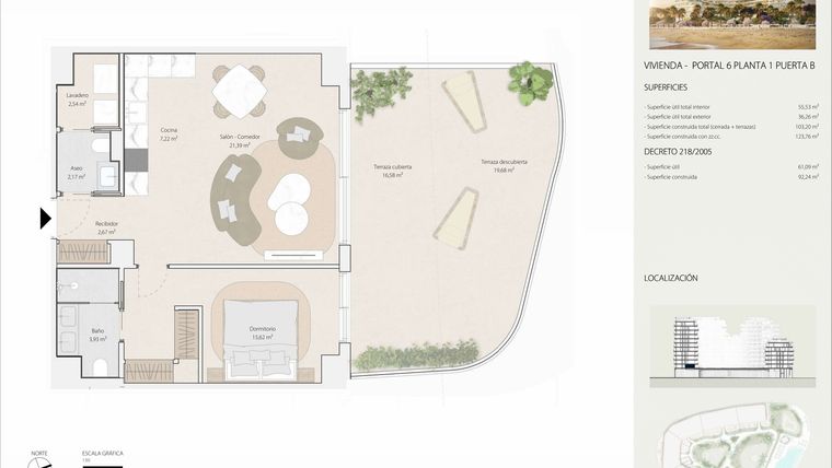 Rzut - Mieszkanie na sprzedaż 1 pokój o powierzchni 85,73 m² - numer P6P1B w Termica Beach