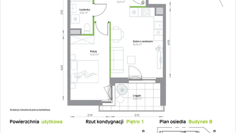 Rzut - Mieszkanie na sprzedaż 2 pokoje o powierzchni 42,12 m² - numer B/1/06 w Krakowska Vita