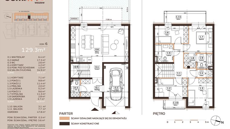 Rzut - Dom na sprzedaż 5 pokoi o powierzchni 129,3 m² - numer 6 w Domkove Widzew etap 2