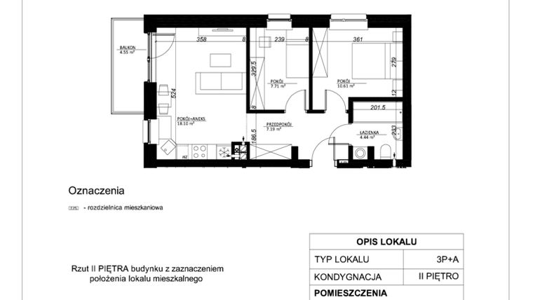 Rzut - Mieszkanie na sprzedaż 3 pokoje o powierzchni 48,05 m² - numer 17 w Esperanto Park etap II