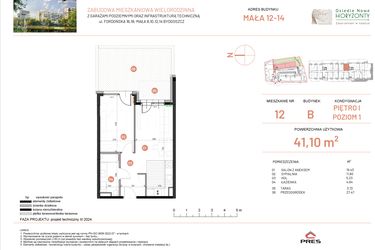Rzut - Mieszkanie na sprzedaż 2 pokoje o powierzchni 41,1 m² - numer 14.12 w Osiedle Nowe Horyzonty etap III