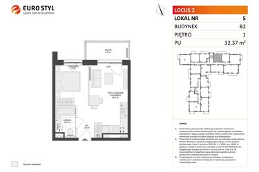 Rzut - Mieszkanie na sprzedaż 1 pokój o powierzchni 32,37 m² - numer 5 w Locus 2 bud. B2