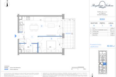 Rzut - Mieszkanie na sprzedaż 2 pokoje o powierzchni 41,8 m² - numer B205 w Rezydencja Niechorze II
