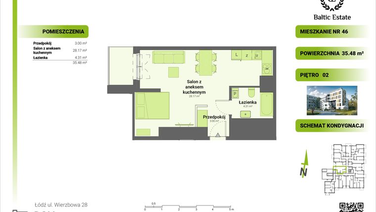Rzut - Mieszkanie na sprzedaż 1 pokój o powierzchni 35,48 m² - numer 02.M.46 w Dom Architekta
