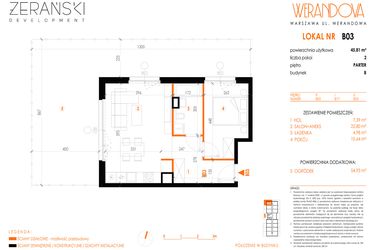 Rzut - Mieszkanie na sprzedaż 2 pokoje o powierzchni 45,81 m² - numer B03 w Werandowa