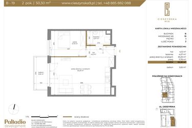 Rzut - Mieszkanie na sprzedaż 2 pokoje o powierzchni 50,26 m² - numer B-19 w Cieszyńska 9 budynek B i C