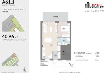 Rzut - Mieszkanie na sprzedaż 2 pokoje o powierzchni 40,96 m² - numer A61.1 w Osiedle Gwiazdowo etap 6B