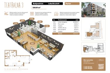 Rzut - Lokal użytkowy na sprzedaż 1 pokój o powierzchni 120,91 m² - numer BL 01 w Teatralna 3