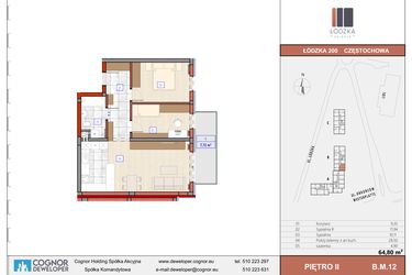 Rzut - Mieszkanie na sprzedaż 3 pokoje o powierzchni 65,03 m² - numer B.M.12 w Łódzka Osiedle