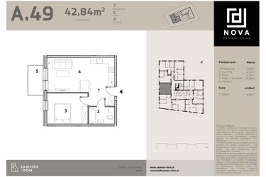 Rzut - Mieszkanie na sprzedaż 2 pokoje o powierzchni 42,84 m² - numer A49 w Nova Ceramiczna