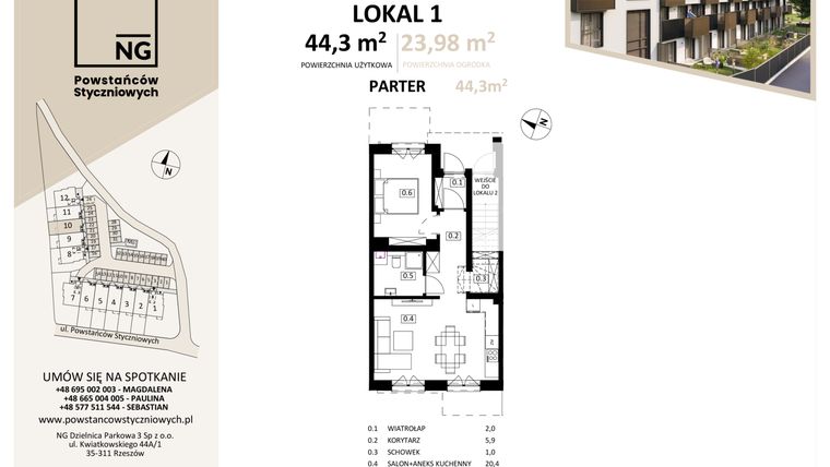 Rzut - Mieszkanie na sprzedaż 1 pokój o powierzchni 44,2 m² - numer 10 w Powstańców Styczniowych