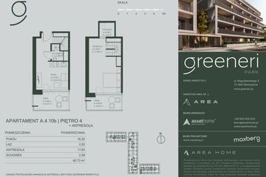 Rzut - Mieszkanie na sprzedaż 2 pokoje o powierzchni 40,73 m² - numer A.4.10b w Greeneri Park