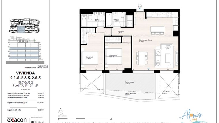 Rzut - Mieszkanie na sprzedaż 2 pokoje o powierzchni 110,66 m² - numer 15. w Alonis Living II