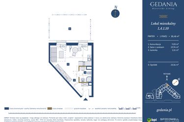 Rzut - Mieszkanie na sprzedaż 1 pokój o powierzchni 30,48 m² - numer I.A.1.10 w GEDANIA Riverside Living