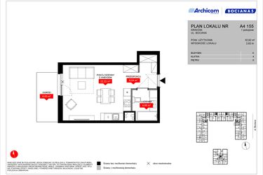 Rzut - Mieszkanie na sprzedaż 1 pokój o powierzchni 32,92 m² - numer A4 155 w Osiedle Bociana 5