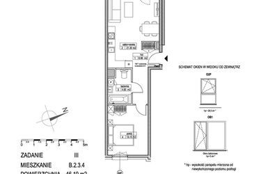 Rzut - Mieszkanie na sprzedaż 2 pokoje o powierzchni 46,13 m² - numer B.2.3.4 w Atut III