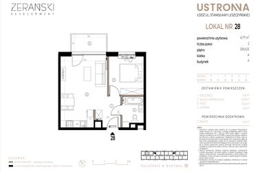 Rzut - Mieszkanie na sprzedaż 2 pokoje o powierzchni 41,77 m² - numer A028 w Ustronna