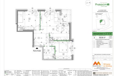 Rzut - Mieszkanie na sprzedaż 3 pokoje o powierzchni 58,07 m² - numer F2-A.10.02 w Kameralny Prokocim 2