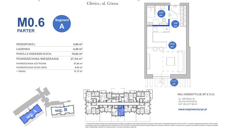 Rzut - Mieszkanie na sprzedaż 1 pokój o powierzchni 27,42 m² - numer M0.6 w Osiedle Majowe 2.0 etap II