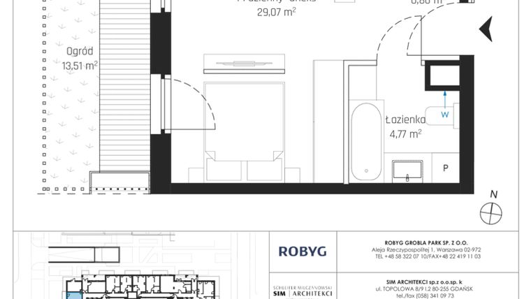 Rzut - Mieszkanie na sprzedaż 1 pokój o powierzchni 34,7 m² - numer J.0M03 w Nadmotławie Apartments etap J