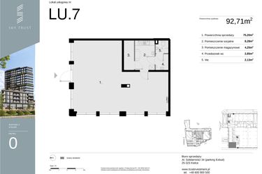 Rzut - Lokal użytkowy na sprzedaż 1 pokój o powierzchni 92,71 m² - numer LU7 w Sky Trust etap II