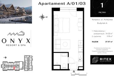 Rzut - Mieszkanie na sprzedaż 1 pokój o powierzchni 27,7 m² - numer NR 01.A3 w Onyx Resort & Spa