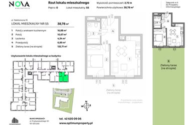 Rzut - Mieszkanie na sprzedaż 2 pokoje o powierzchni 38,78 m² - numer 55 w Nova Radiostacja