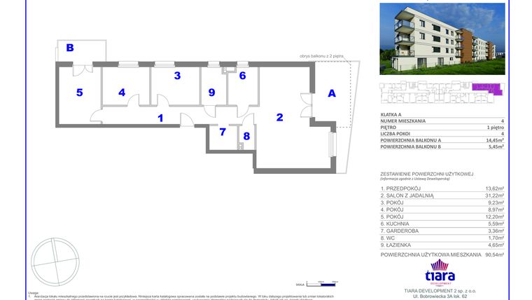 Rzut - Mieszkanie na sprzedaż 4 pokoje o powierzchni 90,54 m² - numer 4 w Osiedle Janowiecka