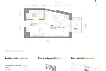 Rzut - Mieszkanie na sprzedaż 1 pokój o powierzchni 26,21 m² - numer A/KL1/1/03 w Podhalańska Vita
