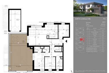 Rzut - Mieszkanie na sprzedaż 4 pokoje o powierzchni 97,26 m² - numer B33.M3 w Leśna Polana