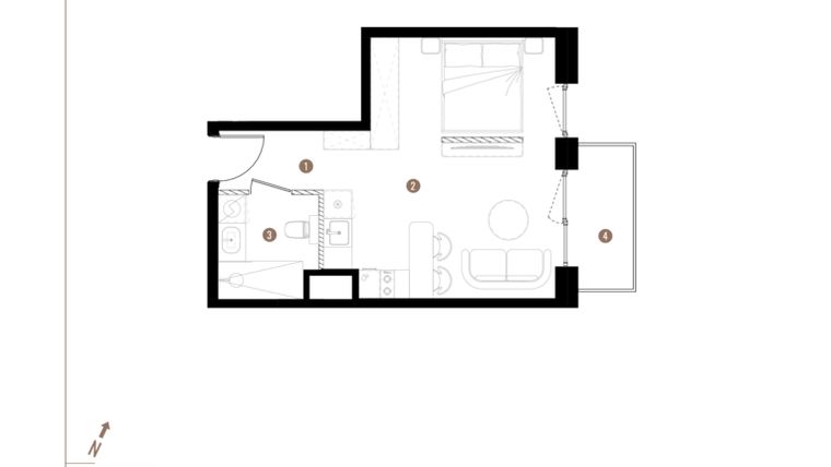 Rzut - Mieszkanie na sprzedaż 1 pokój o powierzchni 31,29 m² - numer A2.4.08 w Apartamenty Grundmanna