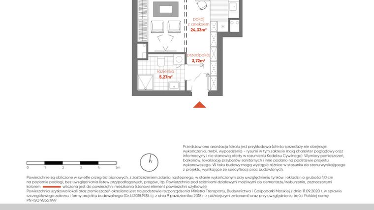 Rzut - Mieszkanie na sprzedaż 1 pokój o powierzchni 33,32 m² - numer F.01.01 w Pierwsza Dzielnica - etap III