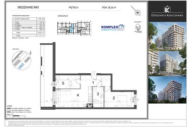 Rzut - Mieszkanie na sprzedaż 3 pokoje o powierzchni 56,3 m² - numer 45 w Dzielnica Kielczanka etap II