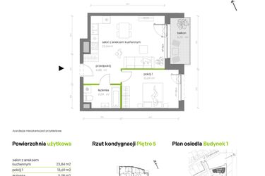 Rzut - Mieszkanie na sprzedaż 2 pokoje o powierzchni 48,03 m² - numer 1.05.M60 w Morska Vita