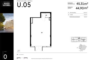 Rzut - Lokal użytkowy na sprzedaż 1 pokój o powierzchni 45,31 m² - numer U.05 w Browar HUGO SCOBEL