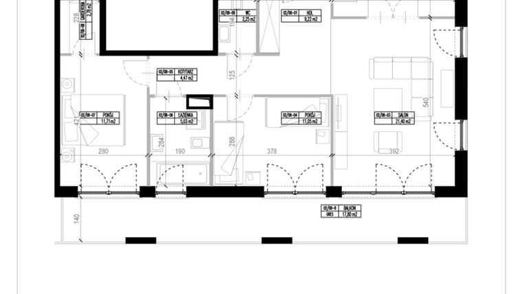 Rzut - Mieszkanie na sprzedaż 3 pokoje o powierzchni 81,83 m² - numer 8 w Włościańska 23