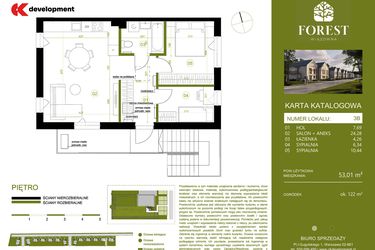 Rzut - Mieszkanie na sprzedaż 3 pokoje o powierzchni 53,01 m² - numer 3B w Wiązowna Forest
