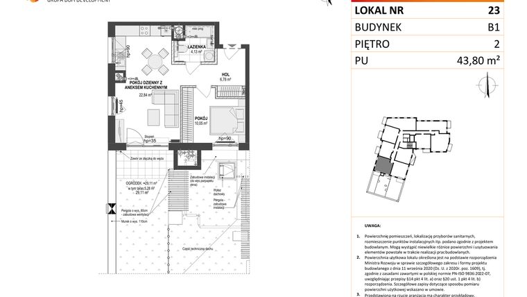 Rzut - Mieszkanie na sprzedaż 2 pokoje o powierzchni 43,8 m² - numer 23 w Leśna Góra