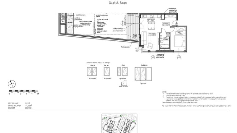 Rzut - Mieszkanie na sprzedaż 2 pokoje o powierzchni 44,2 m² - numer G.1.1.8 w City Park bud. G i H